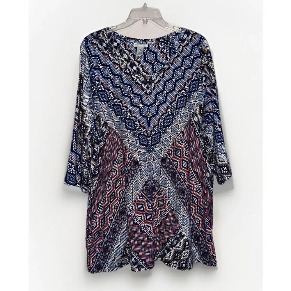 Catherines Tunic Top 1x 18/20 Aztec Embellished Sequin 3/4 Sleeve Blouse Cotton‎